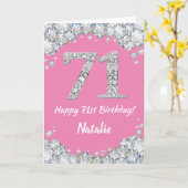 Happy 71st Birthday Pink en Silver Glitter Card Kaart (Gele Bloem)