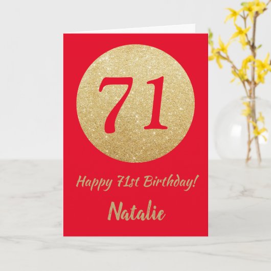 Happy 71st Birthday Red en Gold Glitter Card Kaart (Gele Bloem)