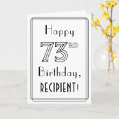 Happy 73rd Birthday, Art Deco Style met aangepaste Kaart (Gele Bloem)