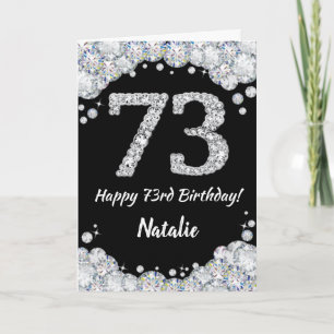 Happy 73rd Birthday Black en Silver Glitter Card Kaart