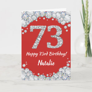 Happy 73rd Birthday Red en Silver Glitter Card Kaart