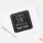 HAPPY 74TH BIRTHDAY; Art Deco Style; aangepaste na Vierkante Sticker (Envelop)