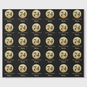 Happy 74th Birthday Black en Gold Glitter Cadeaupapier (Vlak)