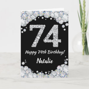 Happy 74th Birthday Black en Silver Glitter Card Kaart