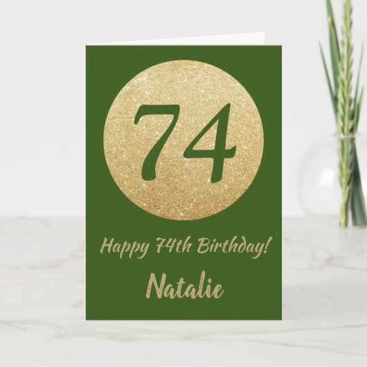Happy 74th Birthday Green and Gold Glitter Card Kaart (Voorkant)