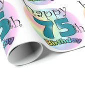 Happy 75th Birthday (blauw) Cadeaupapier (Rol Hoek)