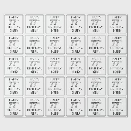 HAPPY 77TH BIRTHDAY; Art Deco Style; aangepaste na Cadeaupapier (Zoom)