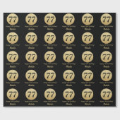 Happy 77th Birthday Black en Gold Glitter Cadeaupapier (Vlak)