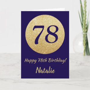 Happy 78th Birthday Navy blauw en goud glitter Kaart