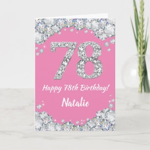 Happy 78th Birthday Pink en Silver Glitter Card Kaart