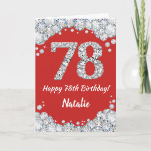 Happy 78th Birthday Red en Silver Glitter Card Kaart