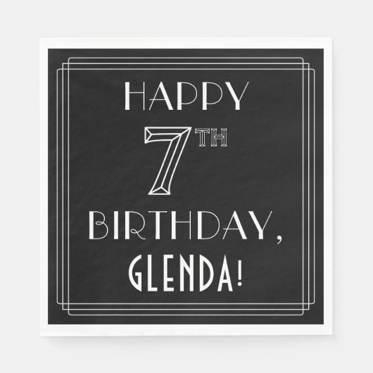 HAPPY 7E BIRTHDAY; Art Deco Style; Aangepaste naam Servet (Voorkant)