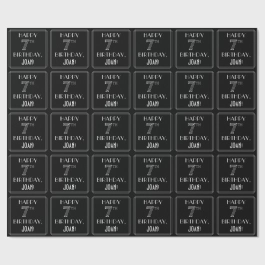 HAPPY 7E BIRTHDAY; Art Deco Style met aangepaste n Cadeaupapier (Vlak)