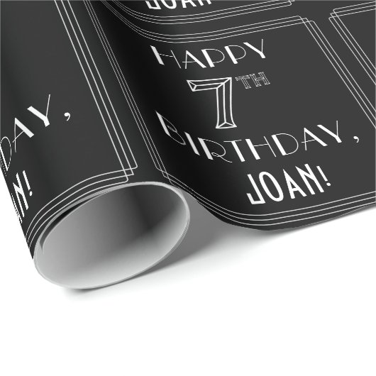 HAPPY 7E BIRTHDAY; Art Deco Style met aangepaste n Cadeaupapier (Rol Hoek)