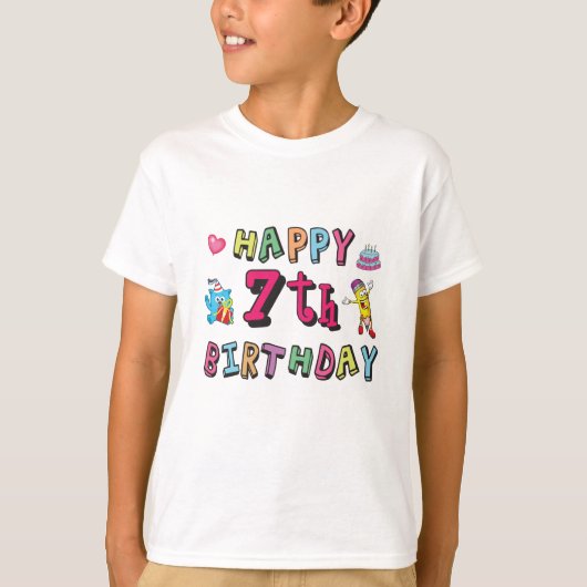 Happy 7th Birthday 7-jarige wensen T-shirt (Voorkant)