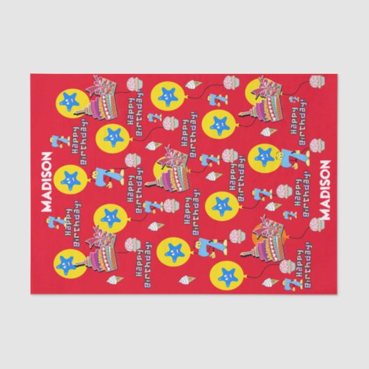 Happy 7th Birthday Tissue Paper #7 Red Tissuepapier (Voorkant)