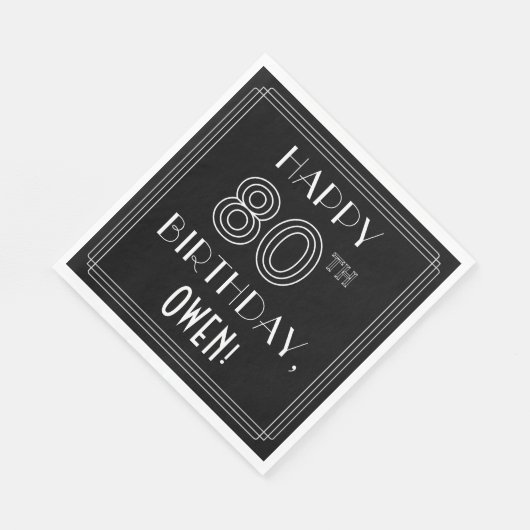 HAPPY 80TH BIRTHDAY; Art Deco Style; aangepaste na Servet (Hoek)