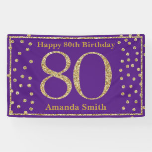 Happy 80th Birthday Banner Purple and Gold Glitter