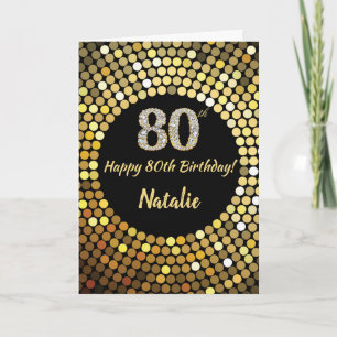 Happy 80th Birthday Black en Gold Glitter Card Kaart