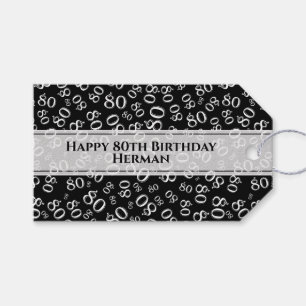 Happy 80th Birthday Black/White Number Pattern Cadeaulabel