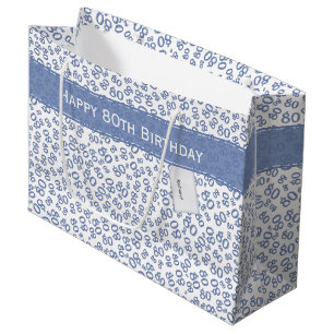 Happy 80th Birthday Blue and White Number Pattern Groot Cadeauzakje