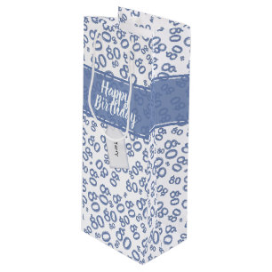 Happy 80th Birthday Blue and White Number Pattern Wijn Cadeautas