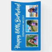 Happy 80th Birthday Blue Gepersonaliseerde 3 foto' Spandoek (Verticaal)