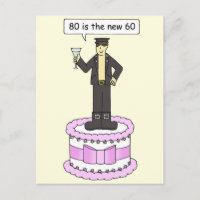 Happy 80th Birthday Cartoon Man op een taart