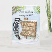 Happy 80th Birthday Downy Woodpecker Kaart (Voorkant)