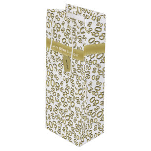 Happy 80th Birthday Gold en White Number Pattern Wijn Cadeautas