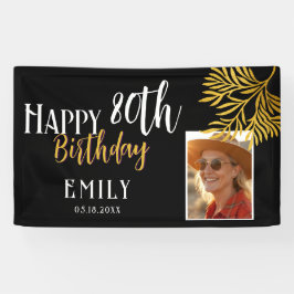 Happy 80th Birthday Gold Foliage Photo Backdrop Spandoek