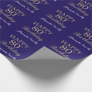Happy 80th Birthday Gold Glitter en Navy Blue Cadeaupapier