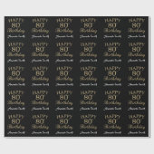 Happy 80th Birthday Gold Glitter Wrapping Paper Cadeaupapier (Vlak)