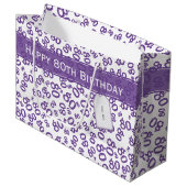 Happy 80th Birthday Number Pattern Paars/White Groot Cadeauzakje (Voorkant Gekanteld)