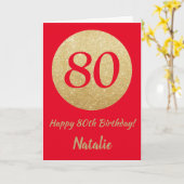 Happy 80th Birthday Red en Gold Glitter Card Kaart (Gele Bloem)