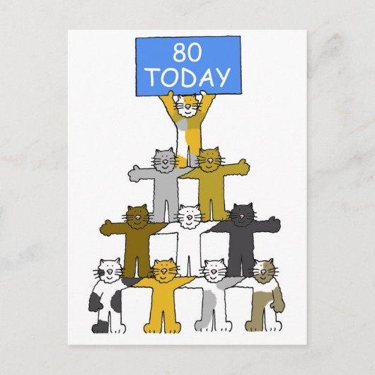 Happy 80th Birthday Schattigee Cartoon Briefkaart (Voorkant)