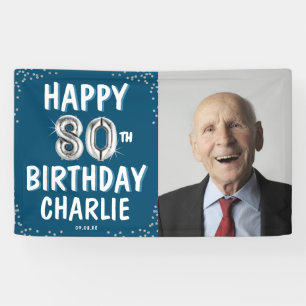 Happy 80th Birthday Silver Balloons Fotobanner Spandoek