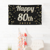 Happy 80th Bling Typography Gold Confetti Black Spandoek (Insitu)