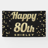 Happy 80th Gold Bling Typography Confetti Black Spandoek (Horizontaal)