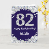 Happy 82e verjaardag Navy Blue en Silver Glitter Kaart (Gele Bloem)