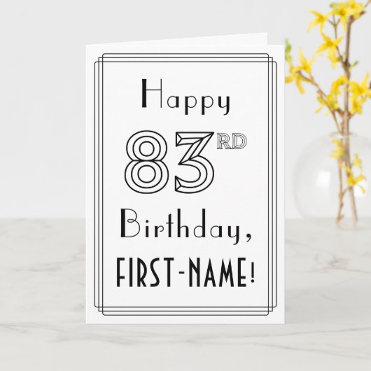 Happy 83rd Birthday, Art Deco Style met aangepaste Kaart (Gele Bloem)