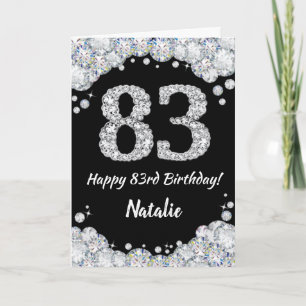 Happy 83rd Birthday Black en Silver Glitter Card Kaart