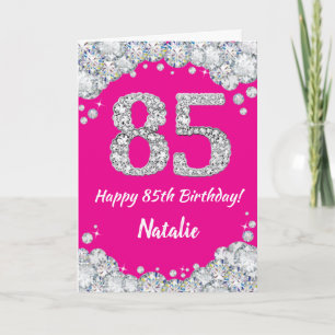 Happy 85th Birthday Hot Pink en Silver Glitter Kaart