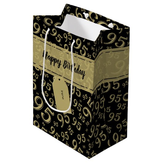Happy 85th Birthday Number Pattern Black/Gold Medium Cadeauzakje (Voorkant Gekanteld)