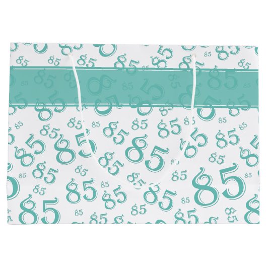 Happy 85th Birthday Number Pattern Blauwgroen/Whit Groot Cadeauzakje (Achterkant)
