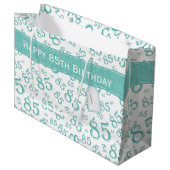 Happy 85th Birthday Number Pattern Blauwgroen/Whit Groot Cadeauzakje (Voorkant Gekanteld)