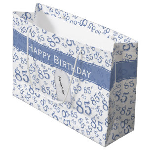 Happy 85th Birthday Number Pattern Blue/White Groot Cadeauzakje