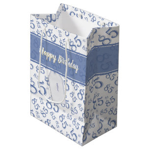 Happy 85th Birthday Number Pattern Blue/White Medium Cadeauzakje