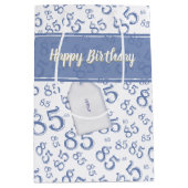 Happy 85th Birthday Number Pattern Blue/White Medium Cadeauzakje (Voorkant)