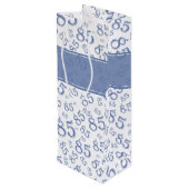 Happy 85th Birthday Number Pattern Blue/White Wijn Cadeautas (Achterkant Gekanteld)